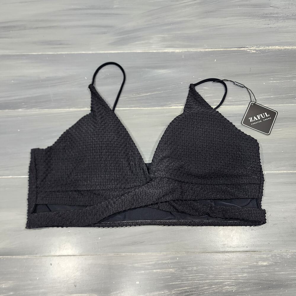 Zaful Swim Bikini Top Black Textured Size XL - Picture 2 of 8
